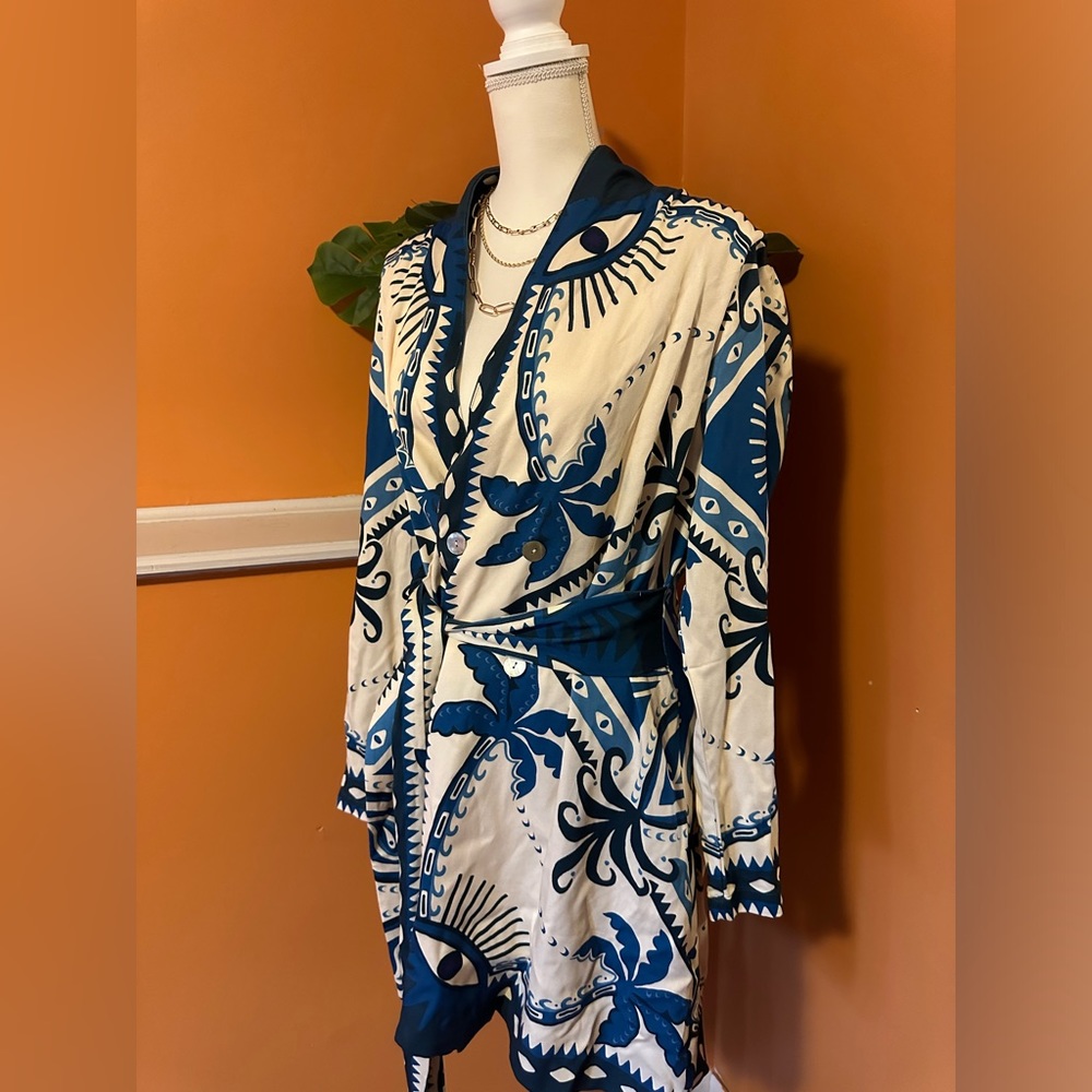 Farm Rio Long-Sleeve Blazer Dress Evil Eye